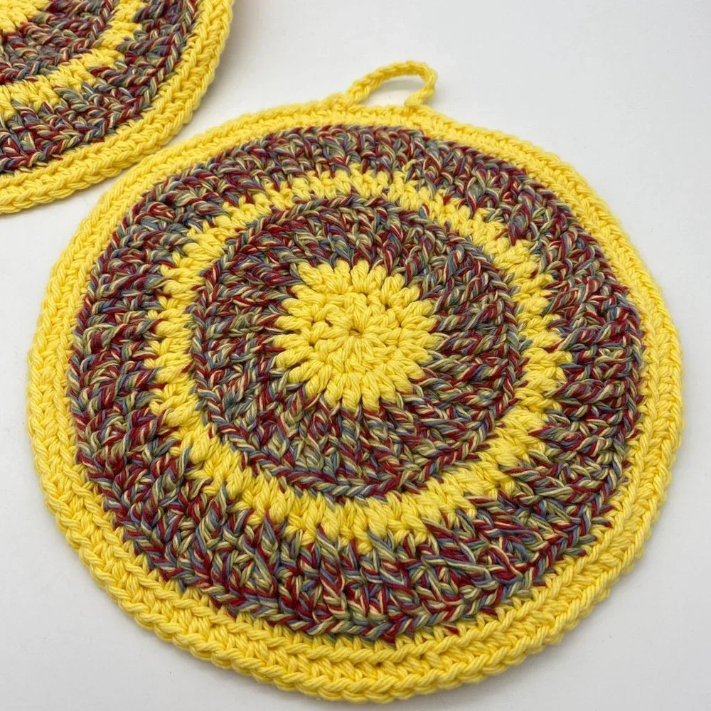 Crochet pot holders‎ trivets yellow hanging vintage kitchen handmade